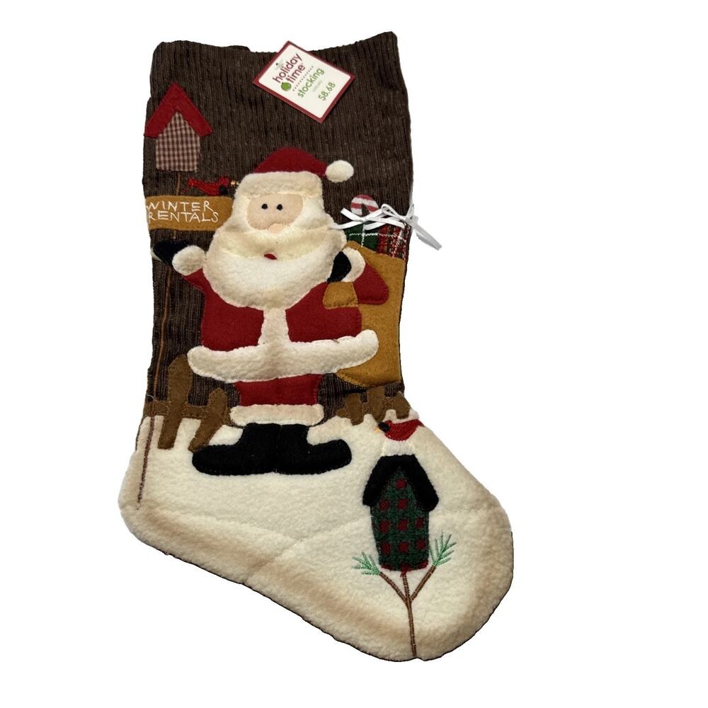 Holiday Time 3D Plush Santa Claus Christmas Stocking with Original Paper Tag